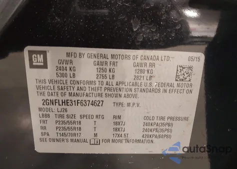 2015 Chevrolet Equinox Ltz из США, поврежденный, VIN 2GNFLHE31F6374627